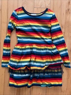 Hanna Andersson Rainbow Stripe Long Sleeve Tulle Dress 8Y